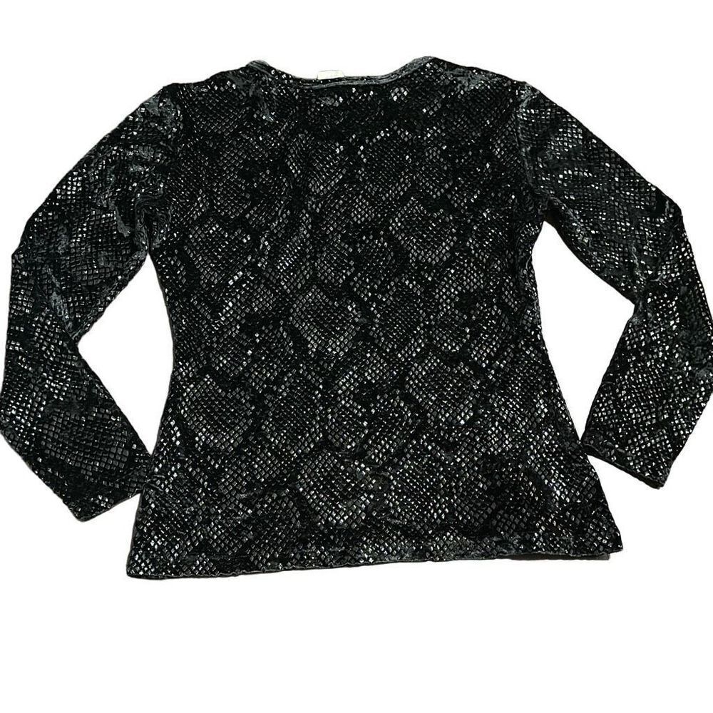 VOTRE NOM Vintage Snakeskin Black Metallic Stretch Long Sleeve Blouse Top Size S